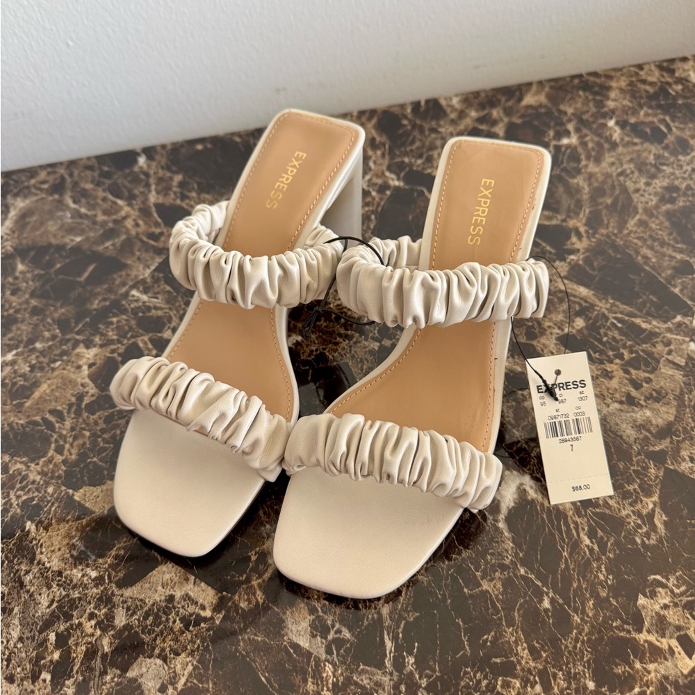 Express Cream Ruffled Heeled Sandals